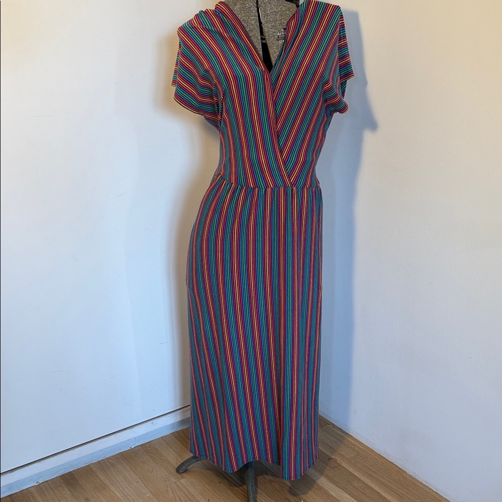 80's Multicolor Striped Women's Jersey Dress